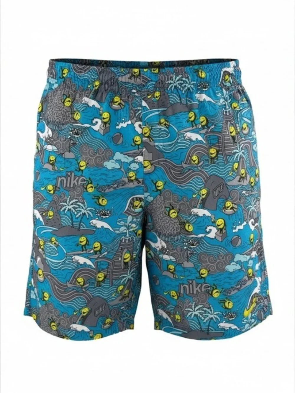 Nike Boys Pool Party 7” Volley Swim Shorts XL 158-170 Blue Smiley Face Lined